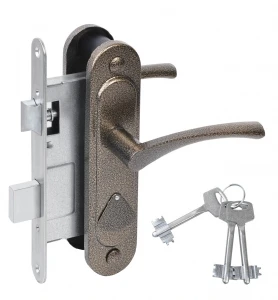 Замок врезной сувальдный с защёлкой в комплекте с ручкой ЗВ9.2-07 (бронза), 3 кл.