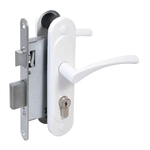 Замок врезной цилиндровый с защёлкой в комплекте с ручкой ЗВ4-3/07 (белый глянец), 4 кл.